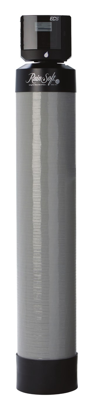 RainSoft EC5-FLT Linked System whole-house carbon filter — grey glass-filament tank with the black EC5 control head